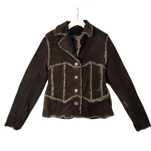 B. LUCID Leather Jacket Womens Size M Brown Faux Fur Trim Western Cowgirl Retro‎